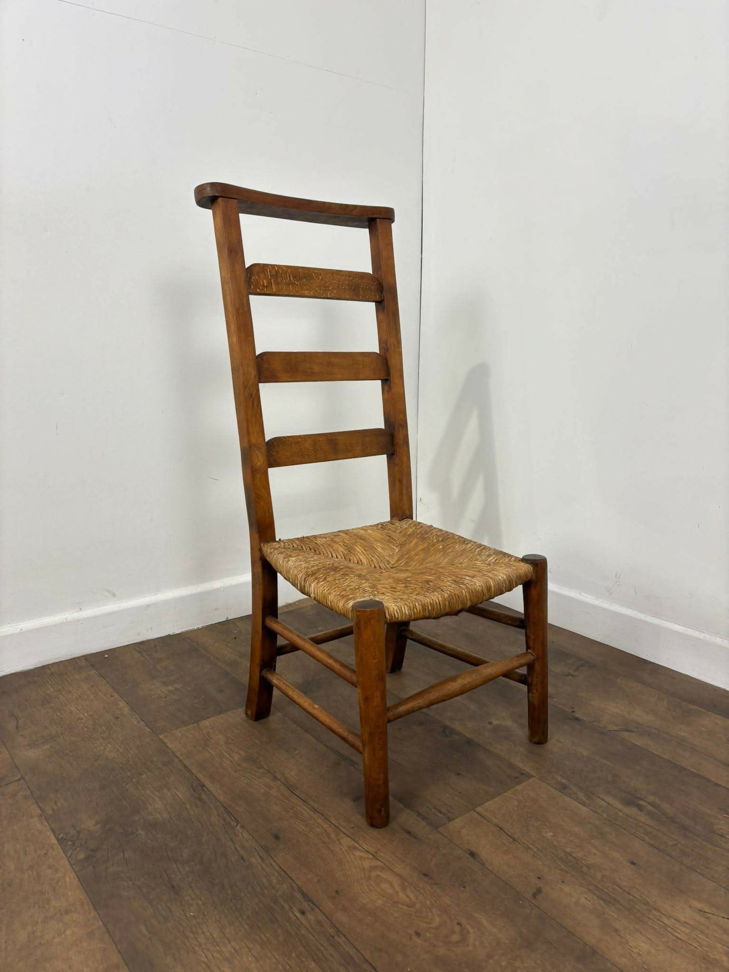 Antique Beech Rush Seat Prayer Chair