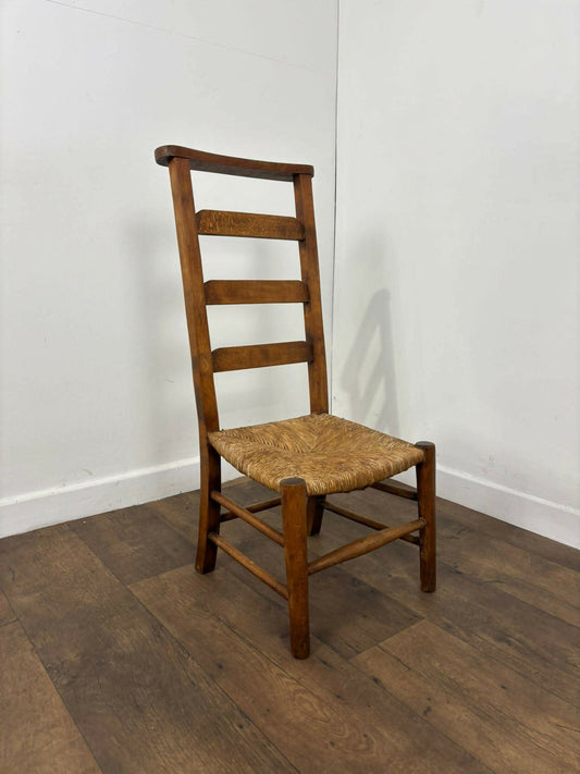 Antique Beech Rush Seat Prayer Chair
