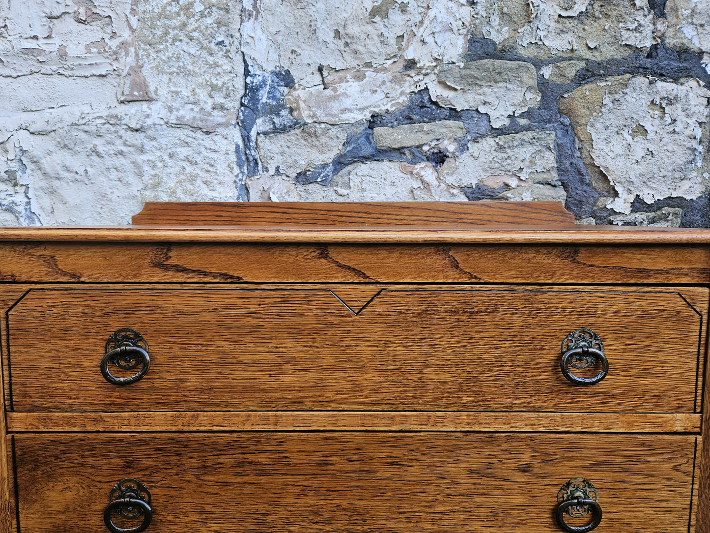 Vintage Chest Of Drawers Three Drawer Tall Oak Cabinet Super Proportions Highly Detailed