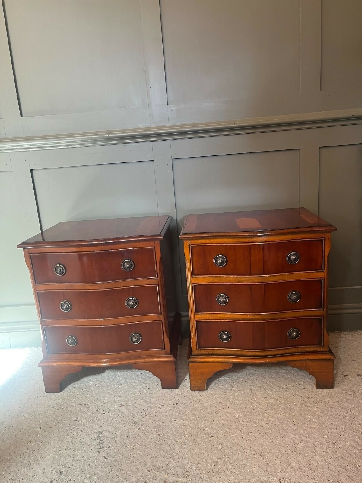 Pair Vintage Bedside Chests Antique Style 3 Drawer Vgc