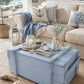 Pastel Blue Vintage Military Chest Coffee Table – Reclaimed Solid Wood Army Trunk Storage Table, Rustic Farmhouse Coffee Table