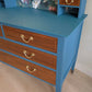 Chest of Drawers with Oval Mirror Antique Solid Wood & Painted with Botanical Drawer Interiors One of a Kind Statement Piece