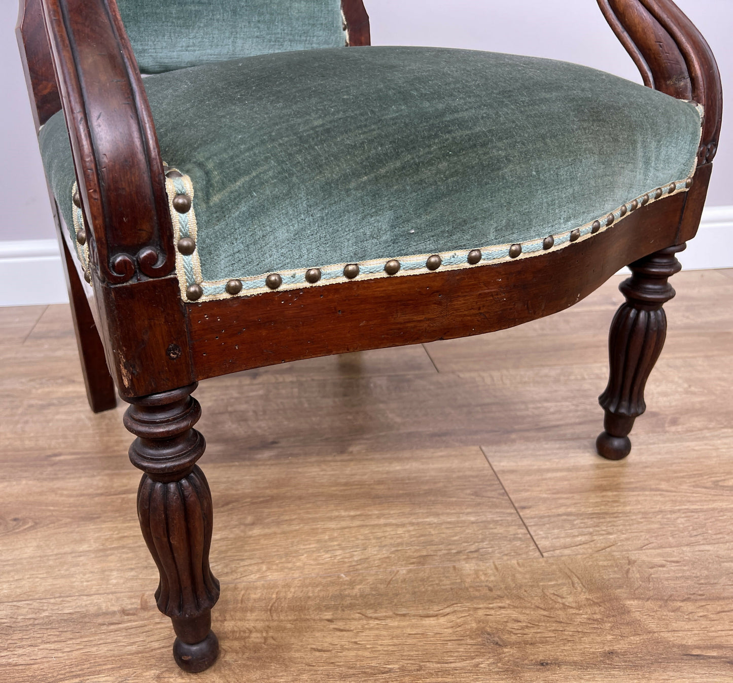 Armchair Antique French Style Walnut Upholstered Seat Carved Chair LOT 6286