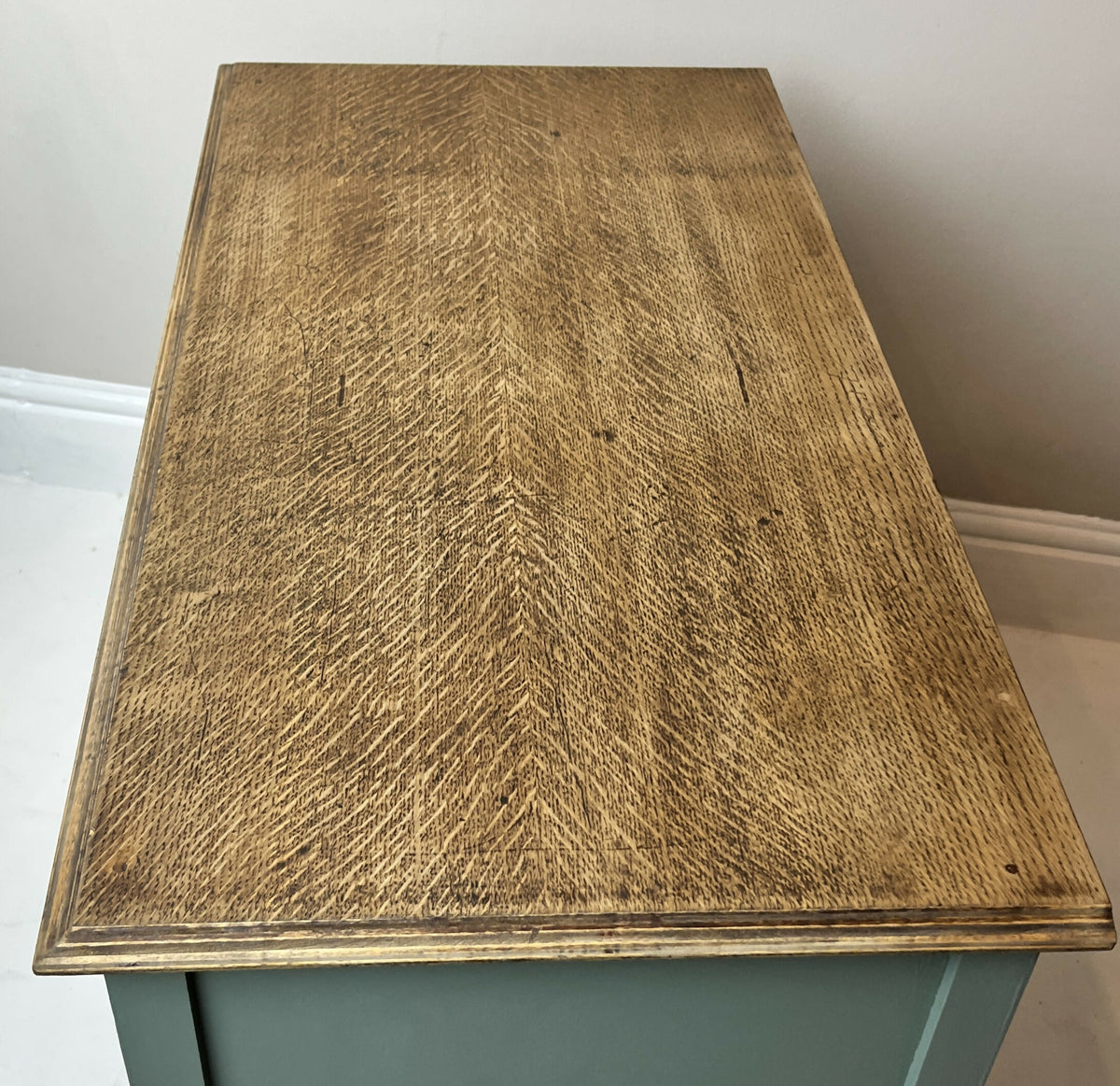Vintage Chest of Drawers Stripped Oak Top Art Sage Green Upcycled Compact Size