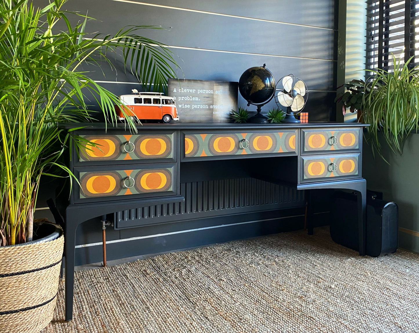 Desk By Stag, Dark Grey Retro 1970s