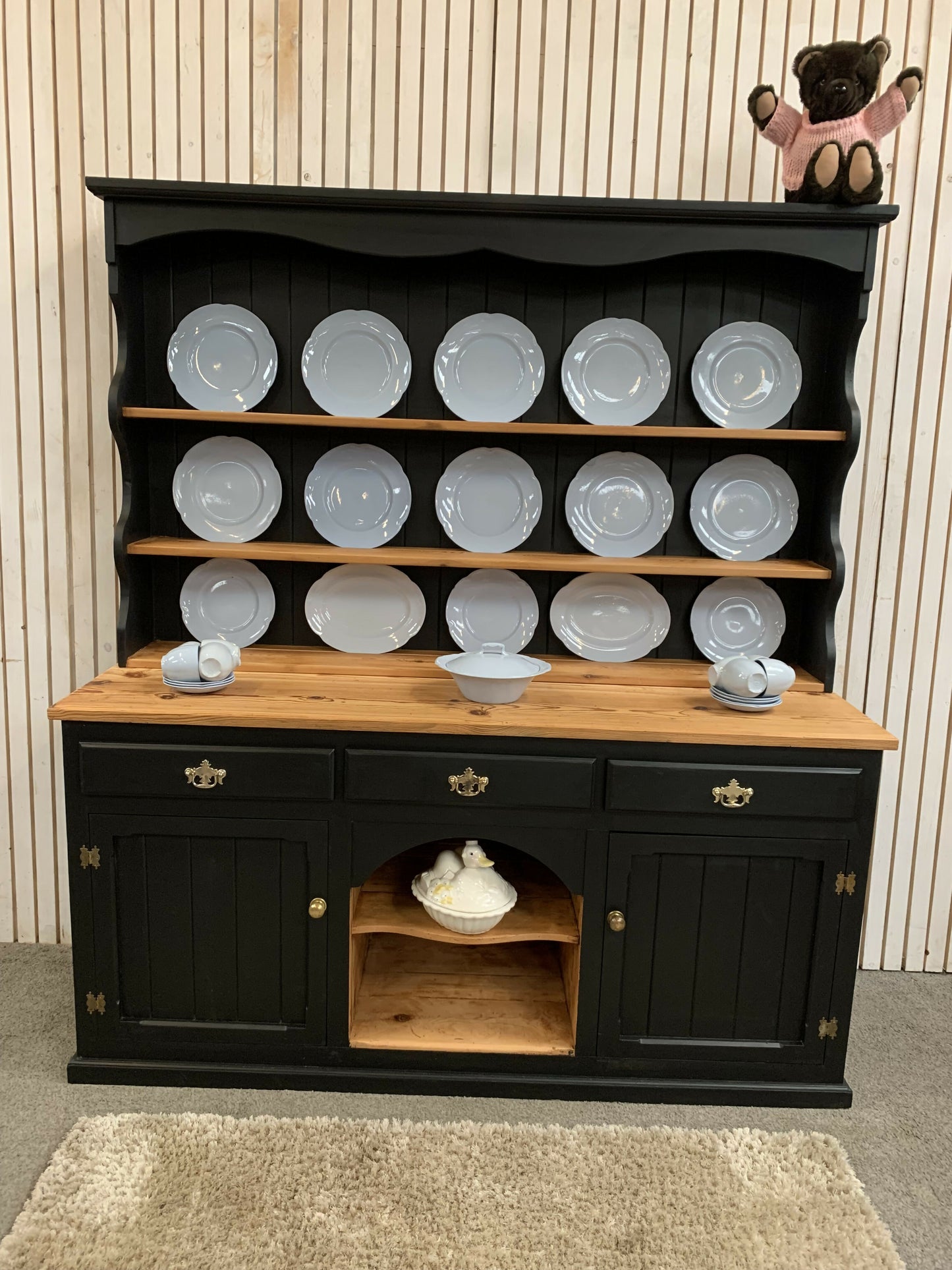 Painted Black upcycled Pine country farmhouse large 2 DOOR Welsh Dresser.