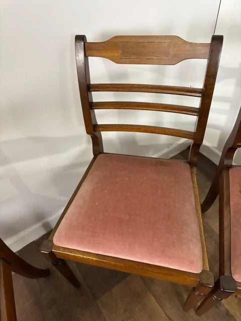 Reproduction Set Of Four Mahogany Inlaid Dining Chairs – Salmon Pink Upholstery