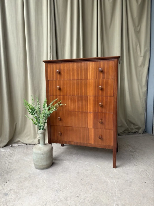 Tall Vintage Mid Century Chest Of Drawers Tallboy Retro Scandi Danish R1200