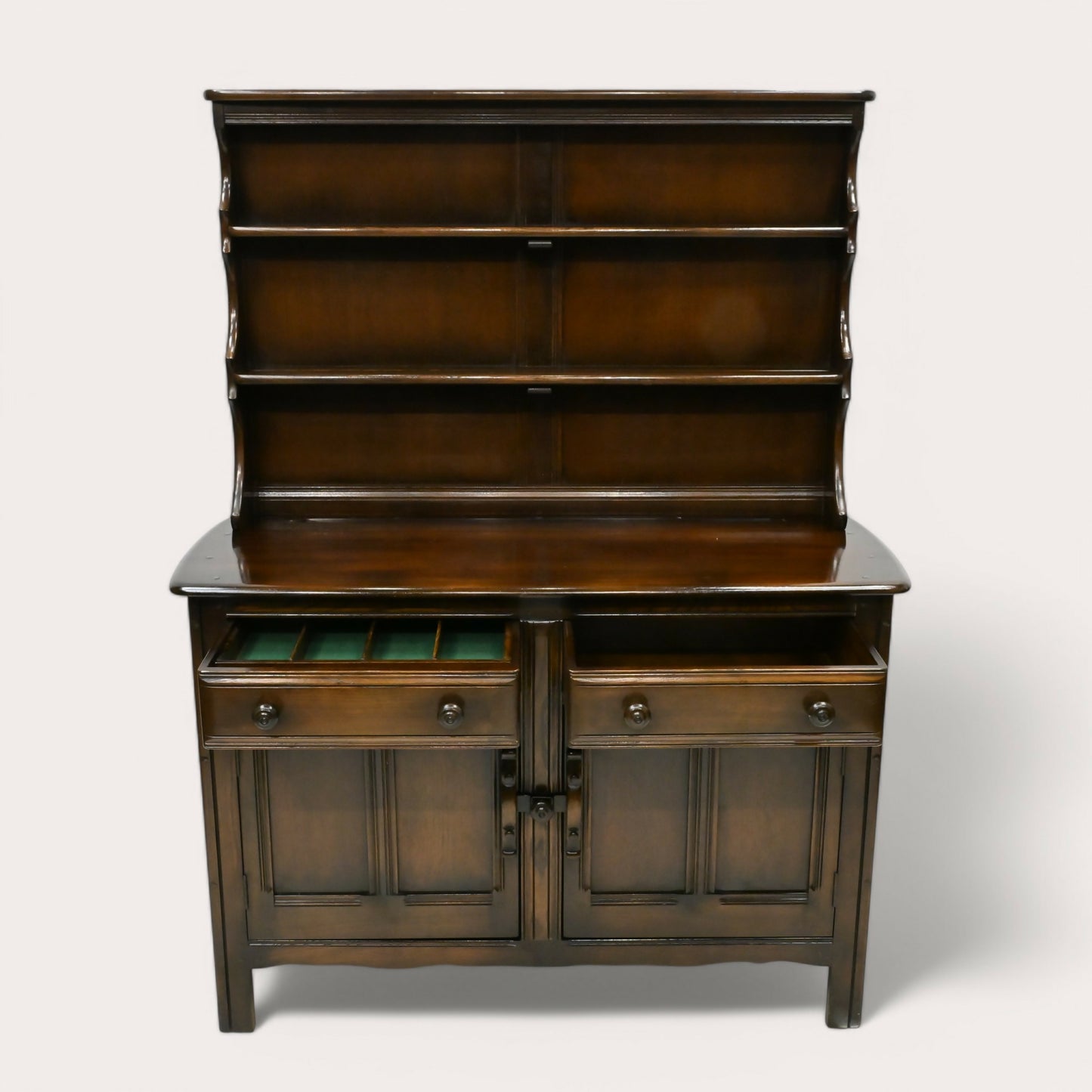 Ercol Welsh Dresser 2 Drawers 2 Cupboards Shelving 1970s Dark FREE UK Delivery. SBR10105/2002E