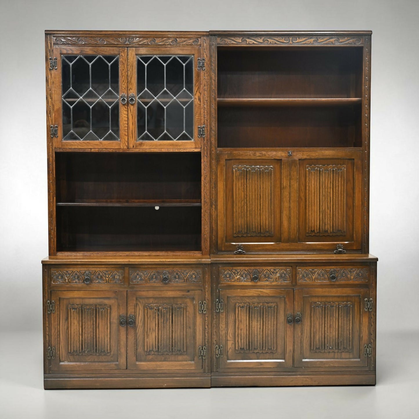 Old Charm Large Wall Unit Bureau Bookcase Storage Light Oak FREE UK Delivery*