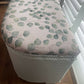 Midsize lovingly repainted and reupholstered mid century Ottoman. Light green paint and updated material.
