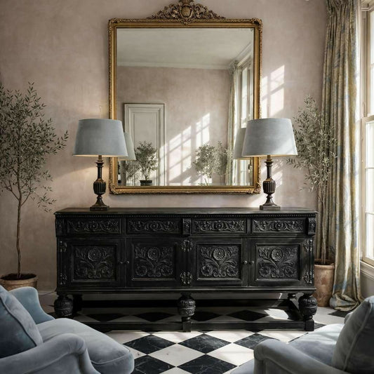 Vintage Black Sideboard, French Style Storage Cabinet