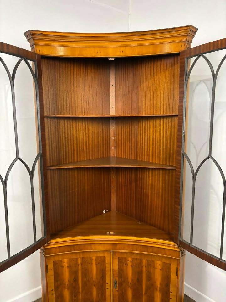 Reproduction Yew Concave Corner Cabinet
