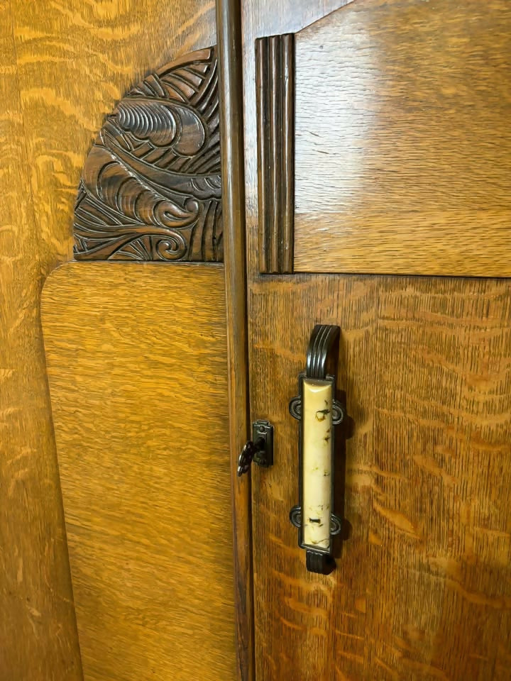 Vintage Oak Veneer Wardrobe – Art Deco Style