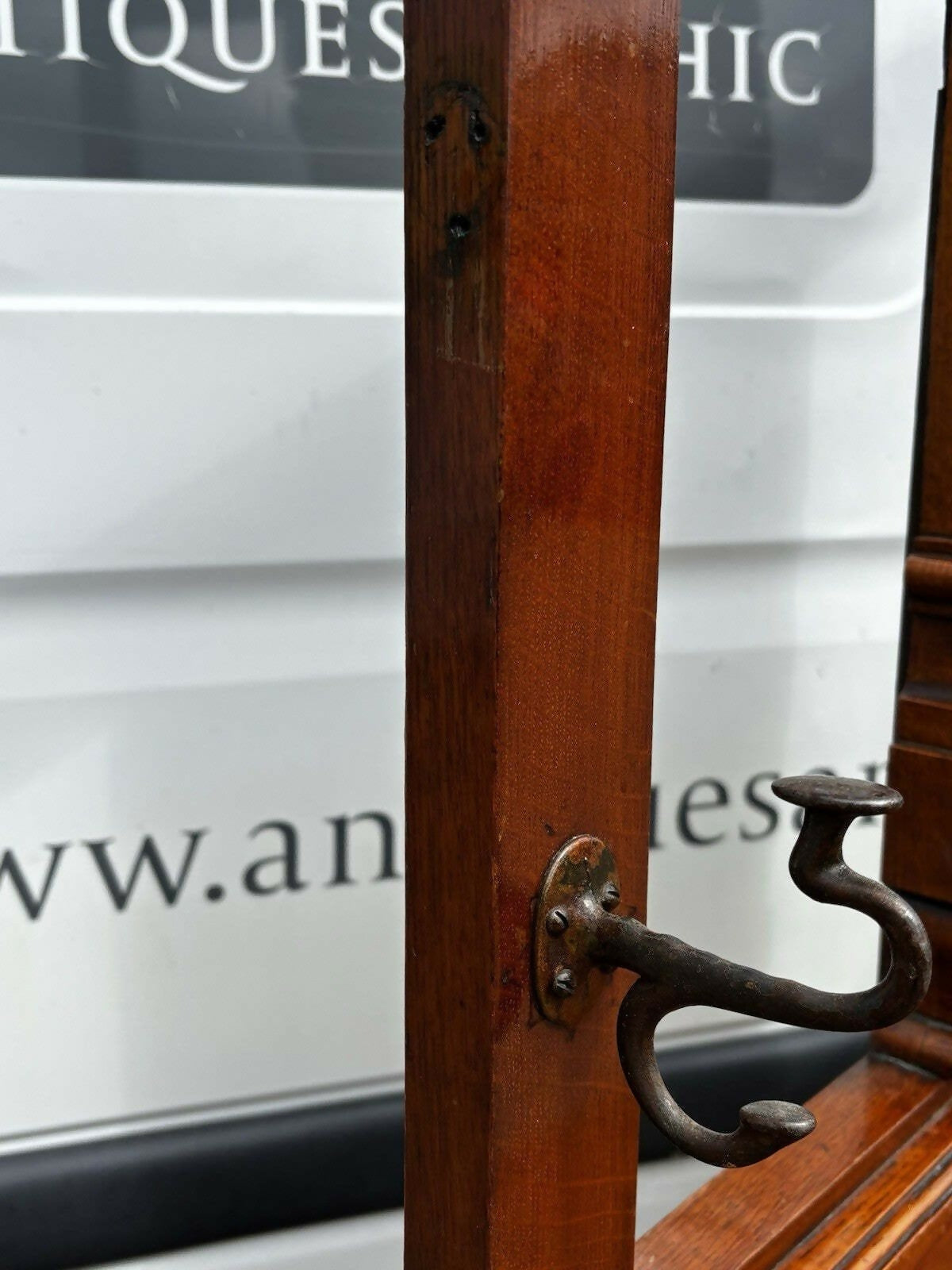 Edwardian Vintage Light Oak Hall Stand With Mirror, Drawer, Original Coat & Hat Hooks.