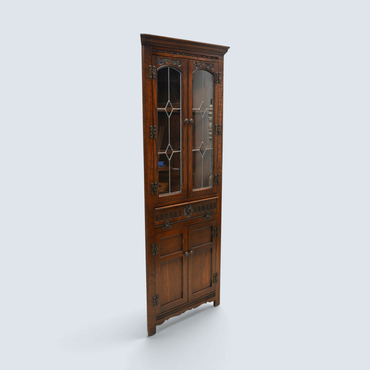 Old Charm Corner Display Cabinet with Leaded Glass Tudor Brown FREE UK Delivery*