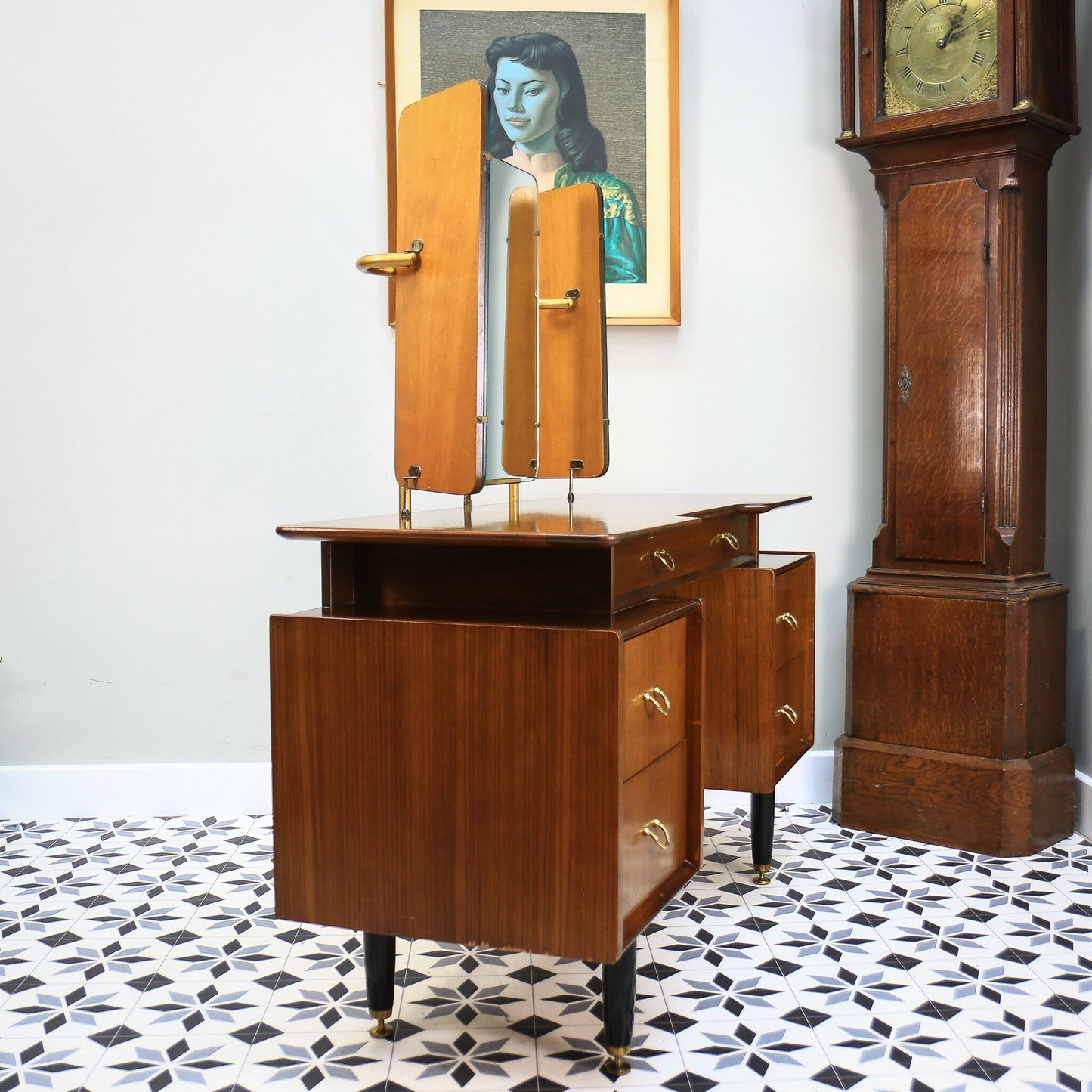 G Plan Librenza Tola Black Dressing Table 1950s with Triple Mirrors