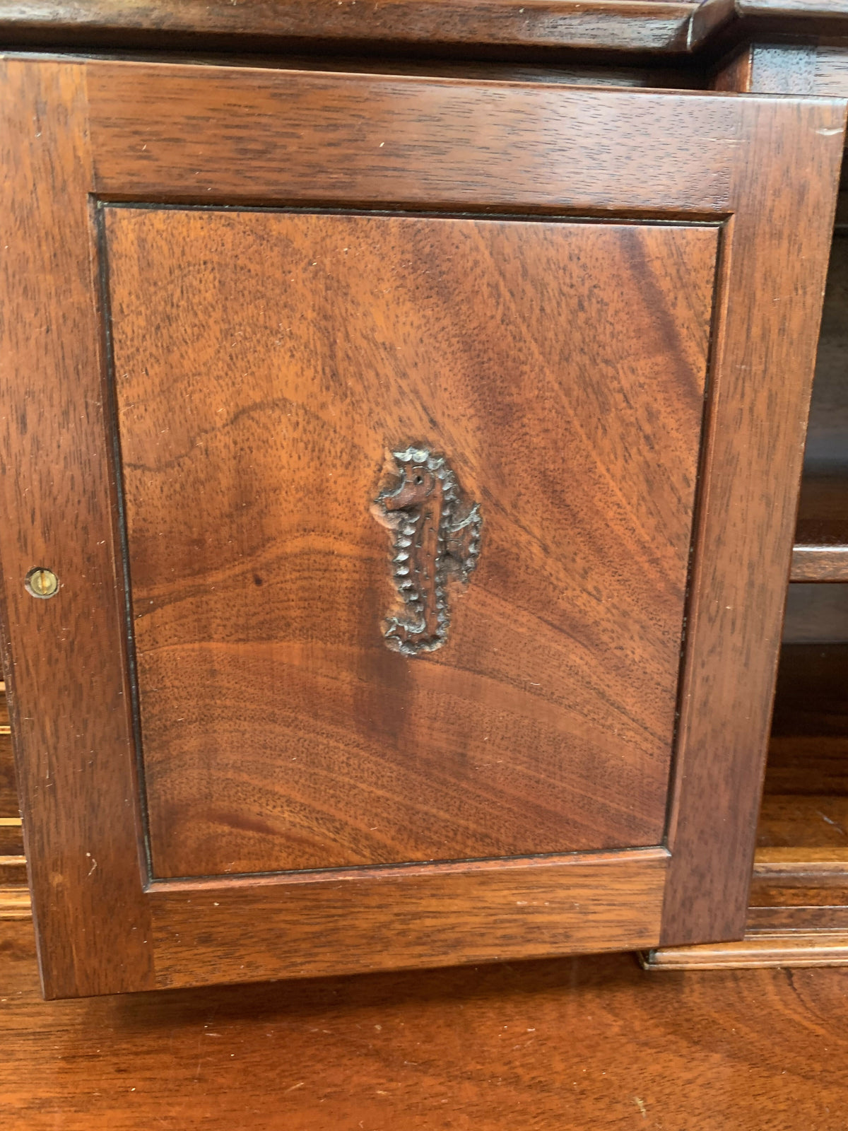 Shaw & Riley Hand Crafted Mahogany Sideboard Hutch Cabinet Yorkshire Critters Seahorse