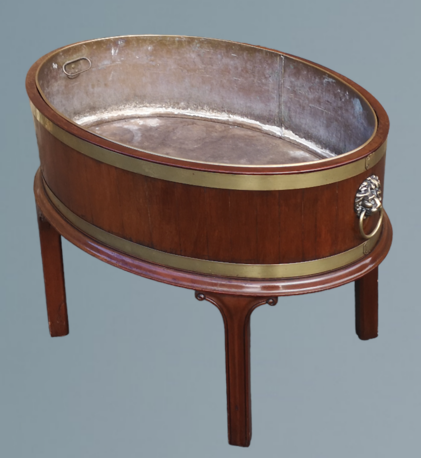 Mahogany and Brass Bound Oval Wine Cooler or Jardinière