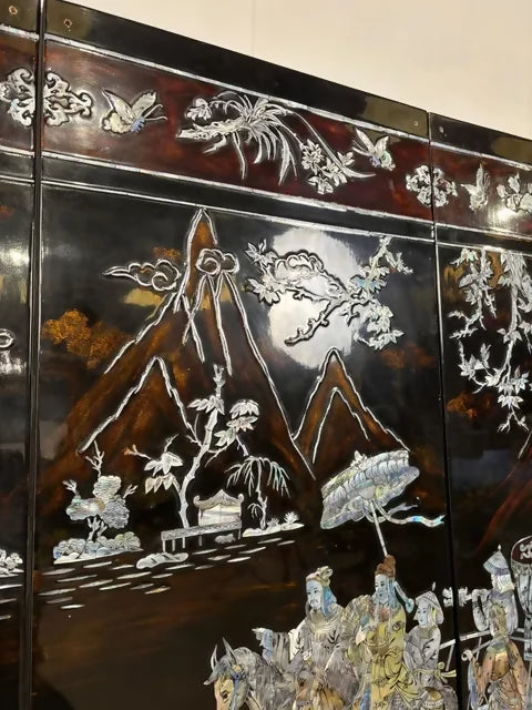 Set of Four Vintage Oriental Wall Panels with Mother of Pearl Inlay