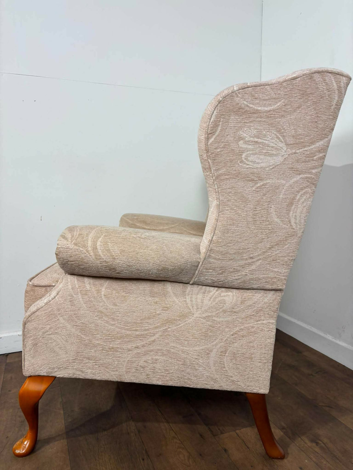Vintage Style Cream Fabric Wingback Armchair