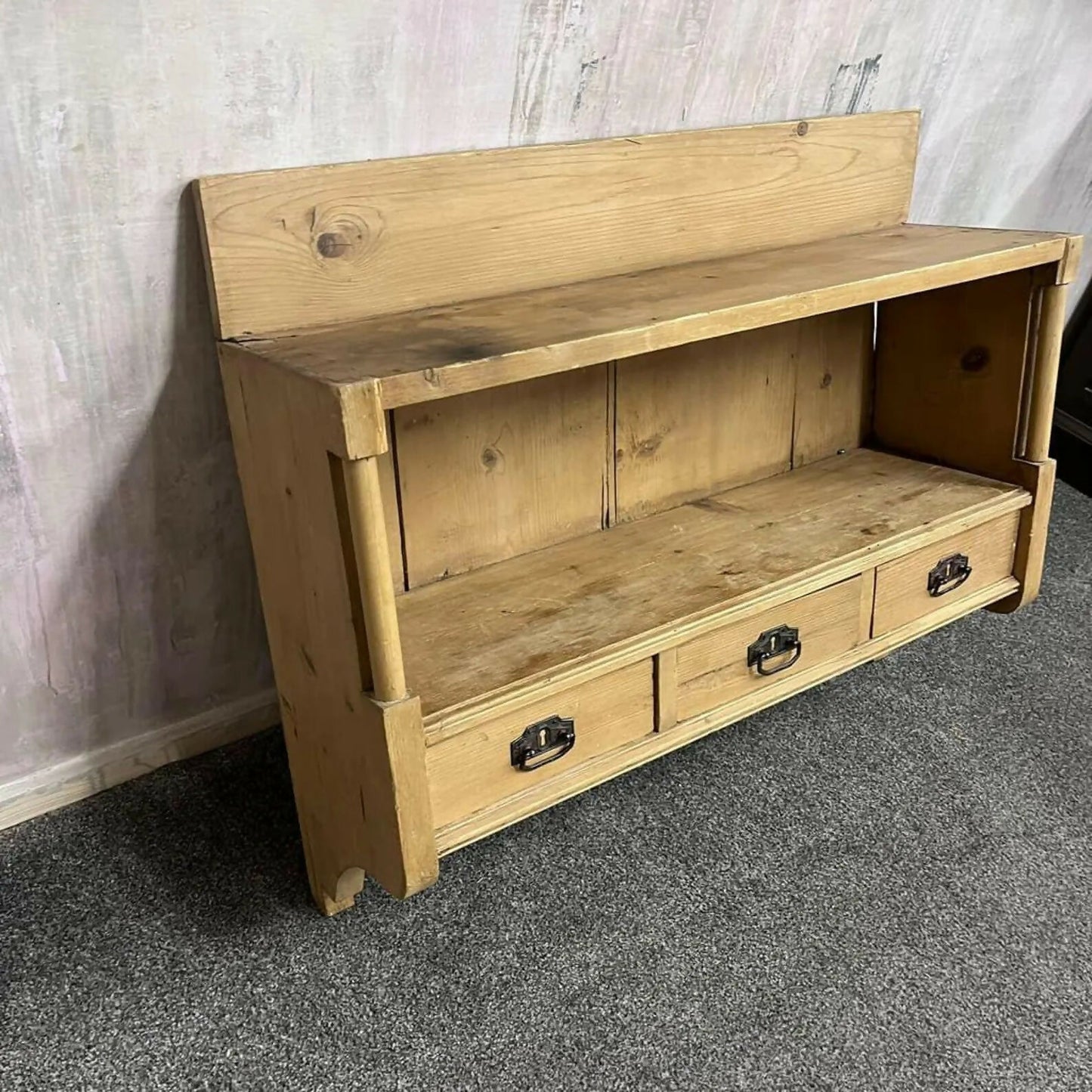 Rustic Reclaimed Timber Wall Shelf Unit 3 Drawers