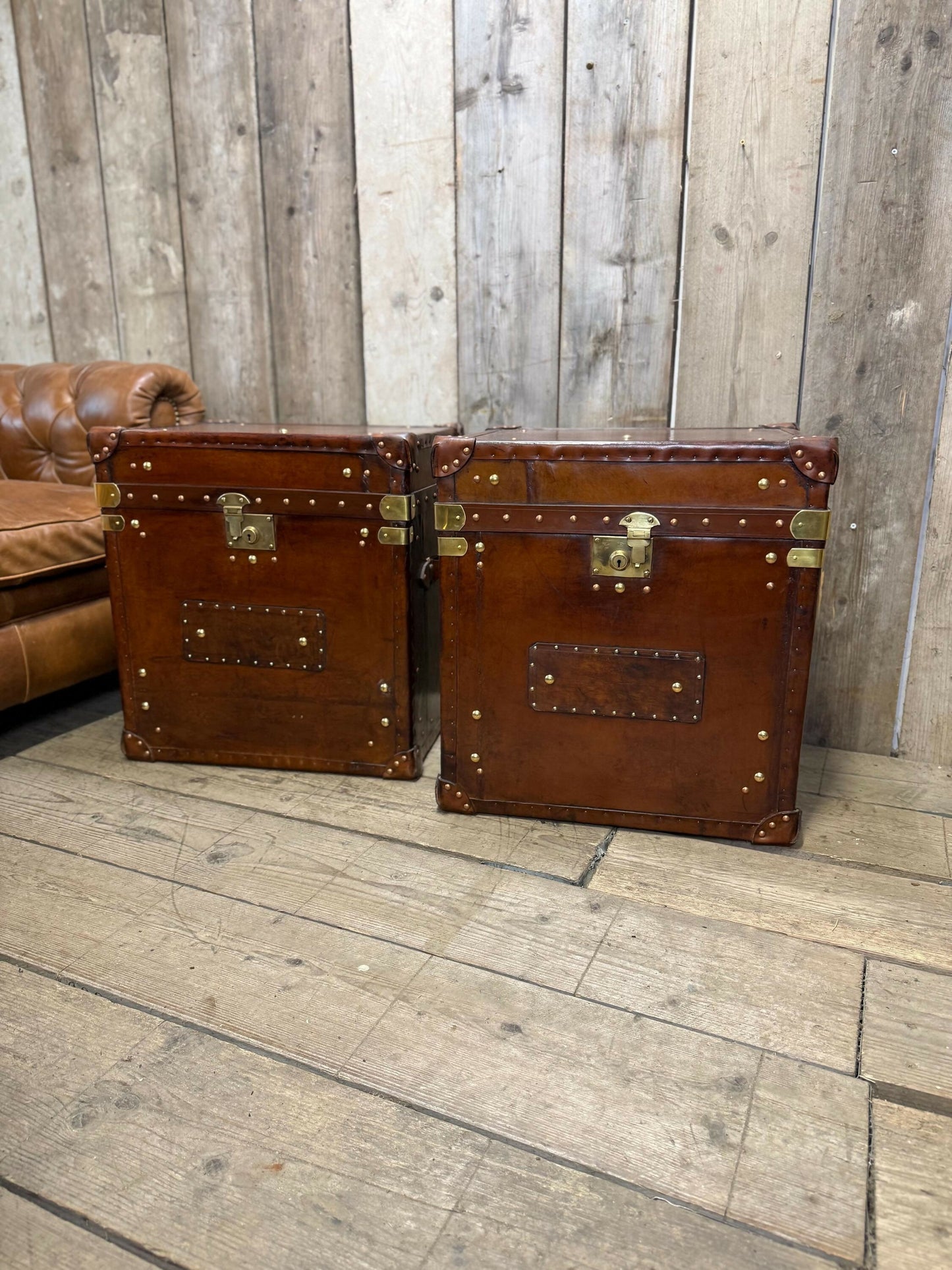 Vintage storage trunks - custom made chests - English antique leather