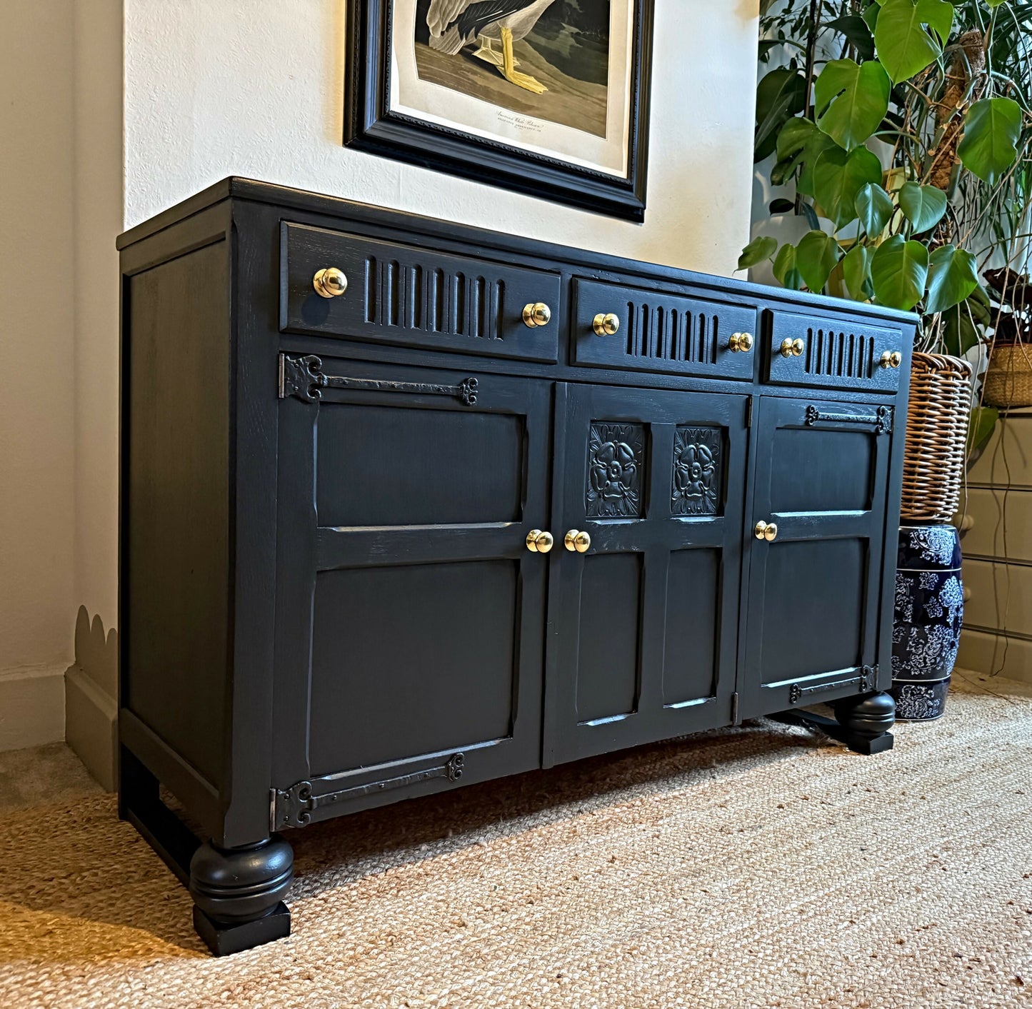 Newly refurbished solid wood sideboard black large