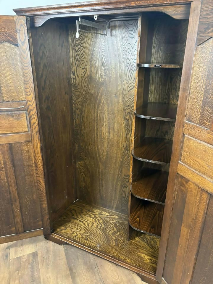 Vintage Priory Style Oak 3/4 Gents Fitted Wardrobe - probably Lock of London.