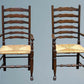 Pair Oak Rush Seated Ladder Back Armchairs