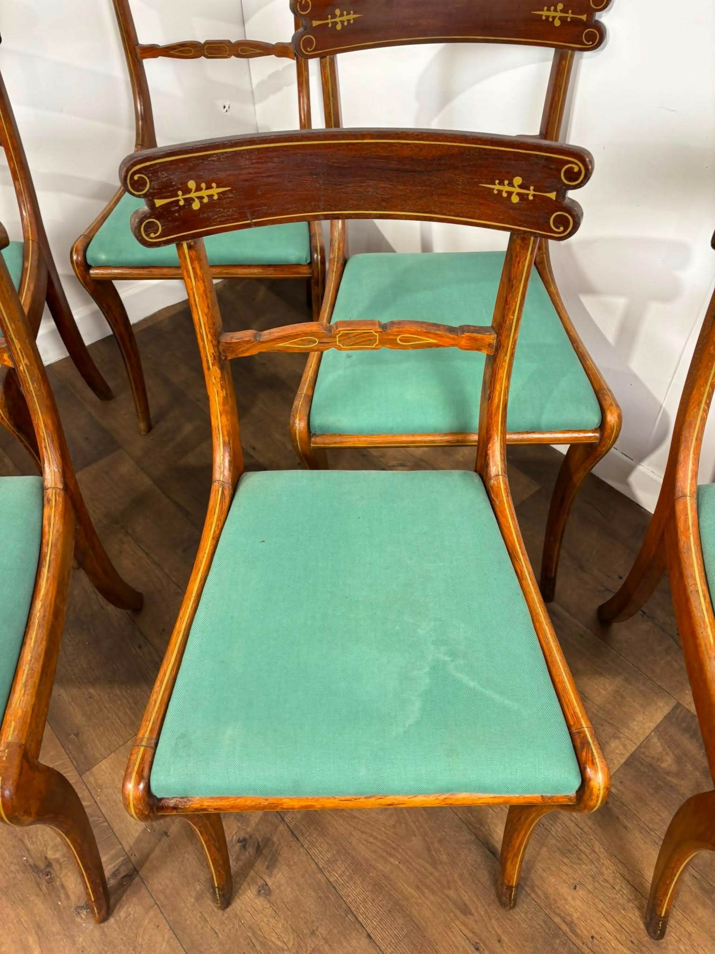 Set of Seven Reproduction Regency Style Mahogany Dining Chairs