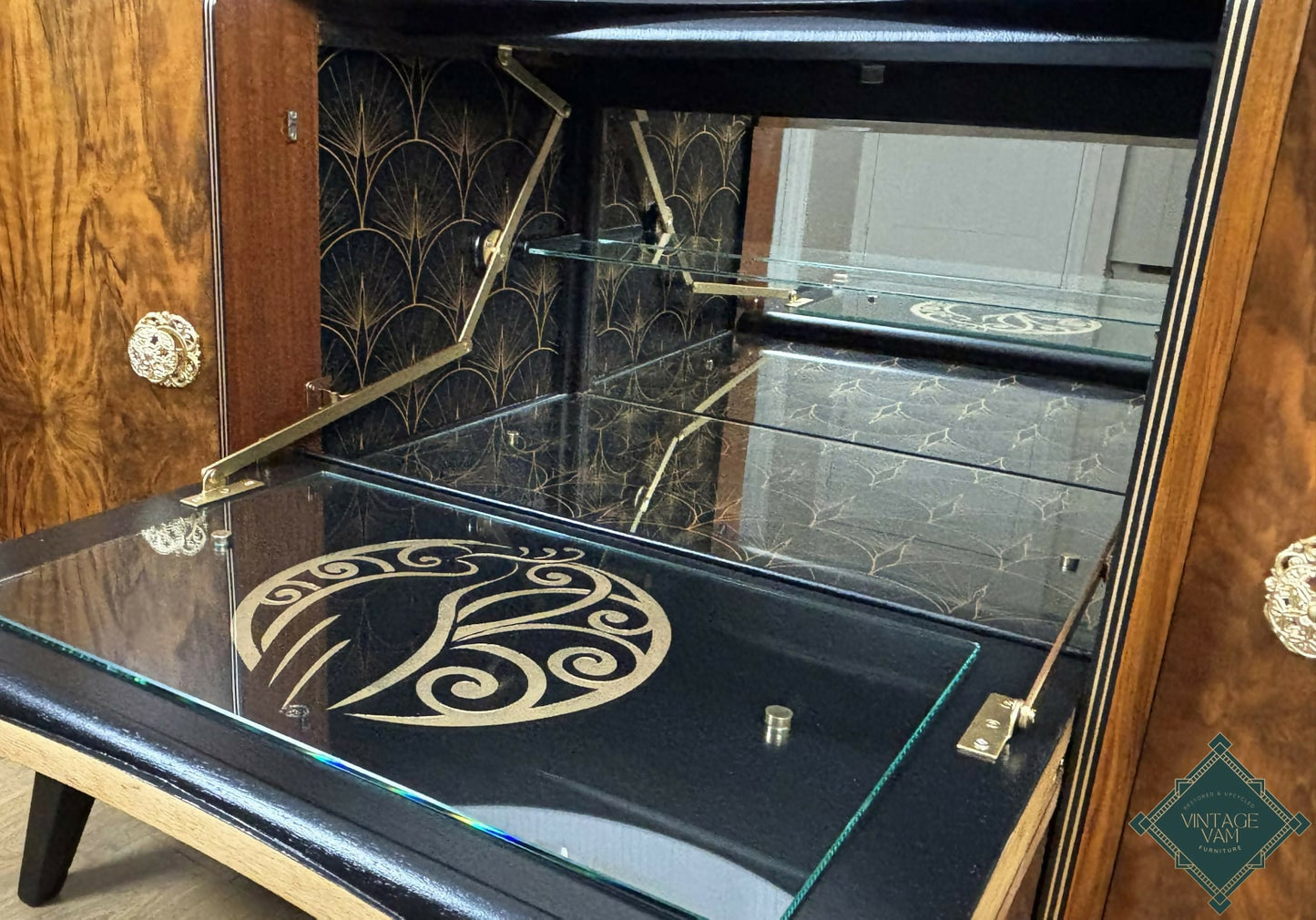 Beautility Cocktail Cabinet, Palmer House Hotel Tiffany Peacocks