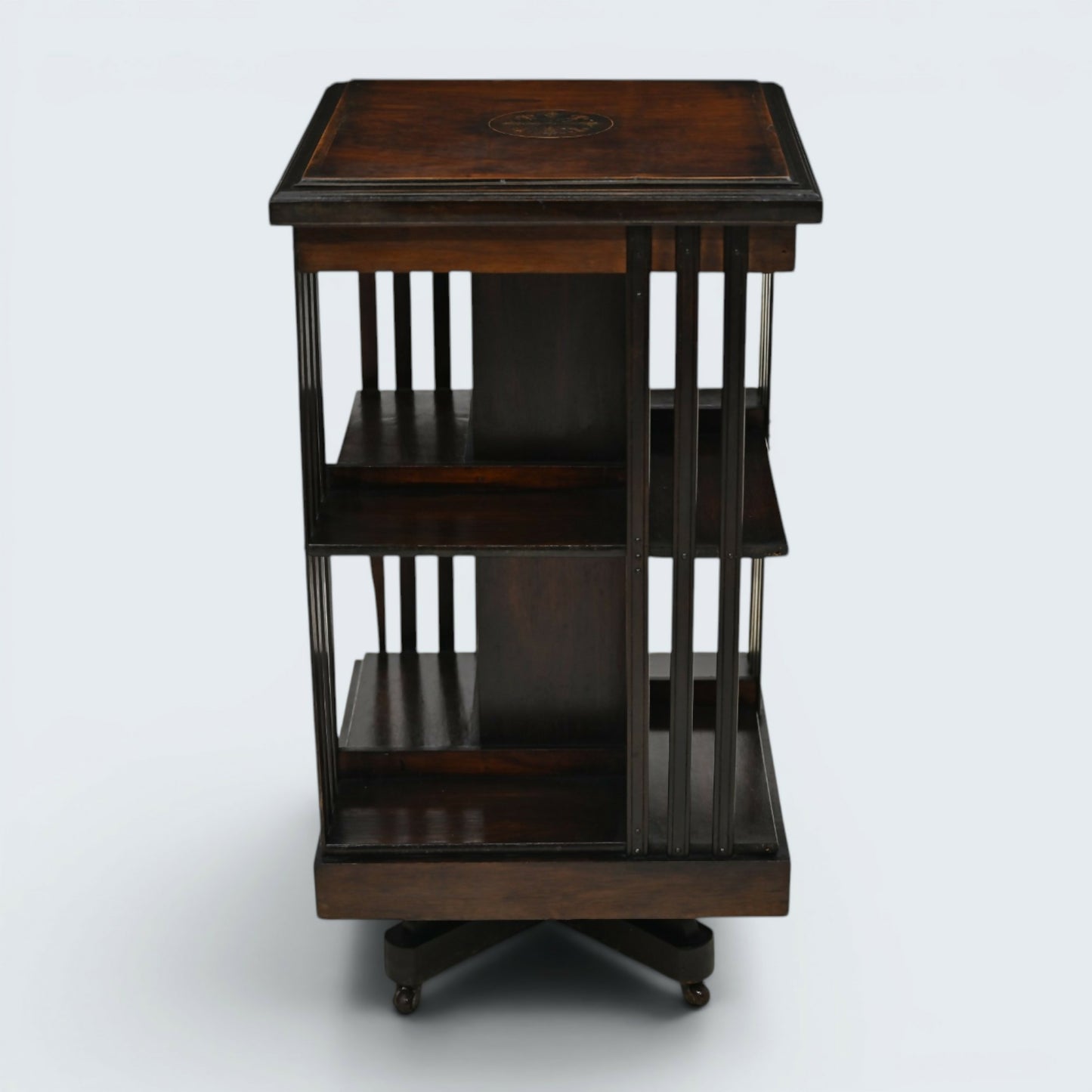 Edwardian Revolving Bookcase With 2 Tiers And Marquetry Decoration FREE Delivery