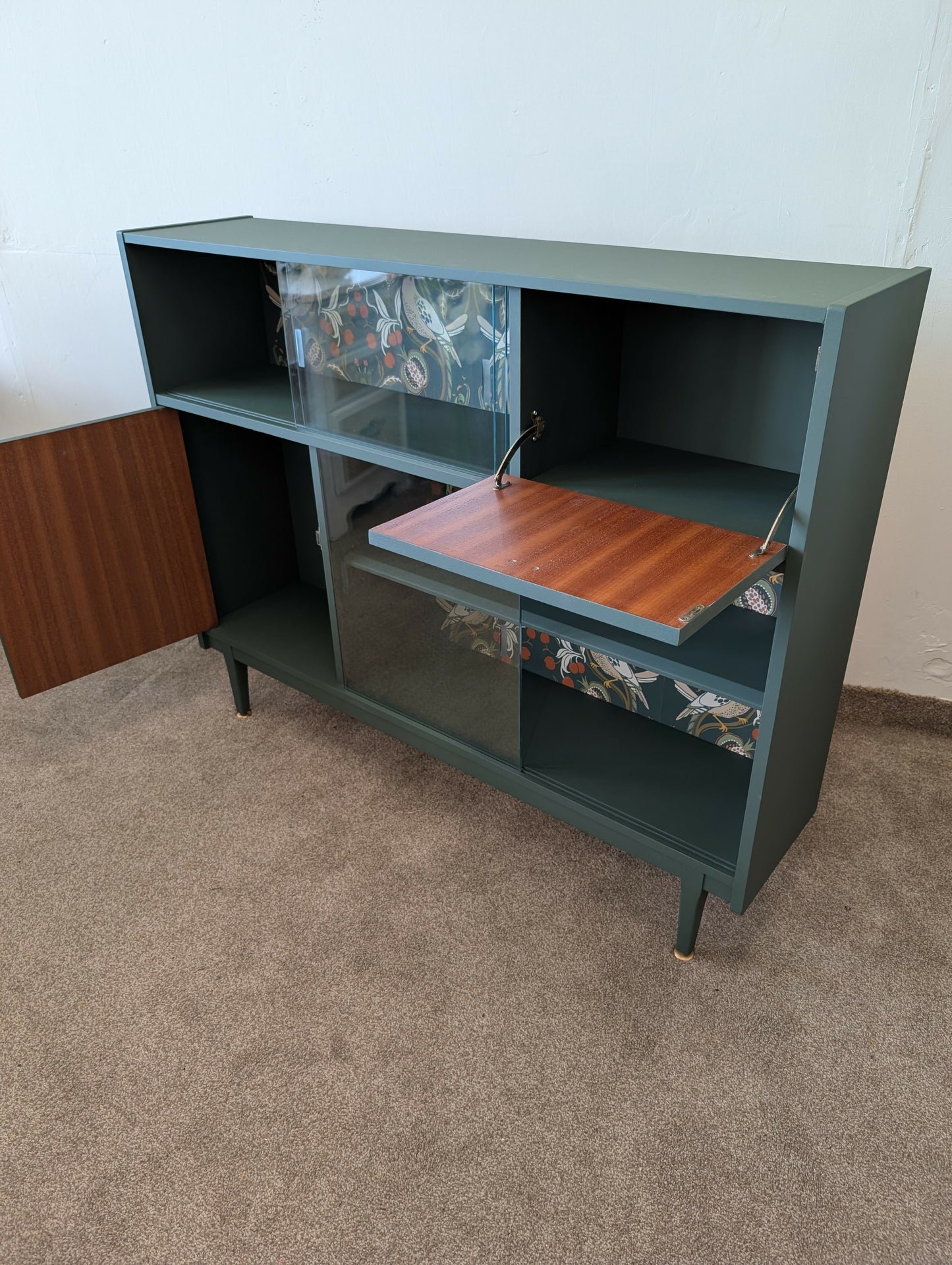 Mid Century Nathan Cocktail Cabinet /.Glass Door Bookcase