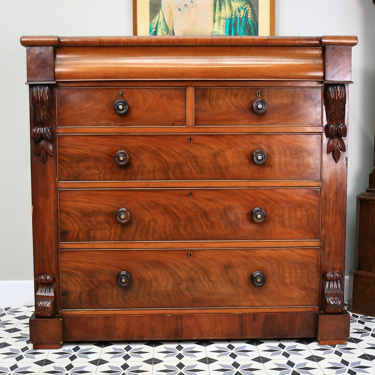 Scottish Mahogany Chest of Drawers Two Short Over Three Long Scroll Corbels