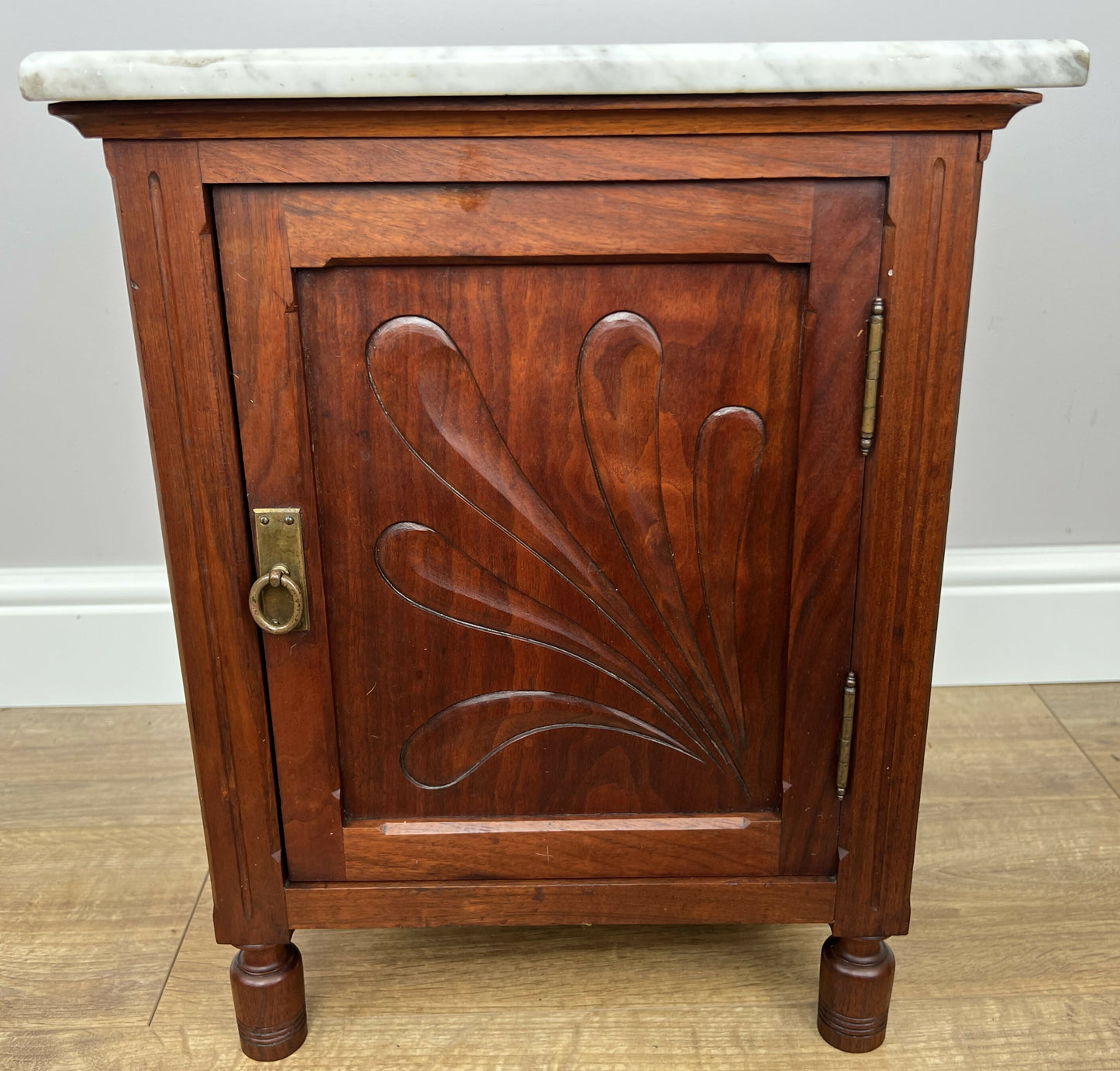 Bedside Table Antique French Style Marble Top Walnut Cabinet Nightstand LOT 6237
