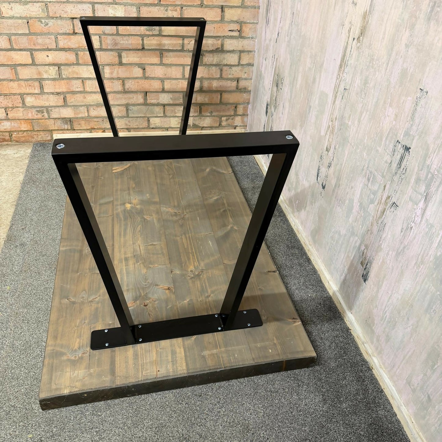 Modern Solid Wood Dining Table Industrial Trapezium Legs Seats 6 Warehouse Loft