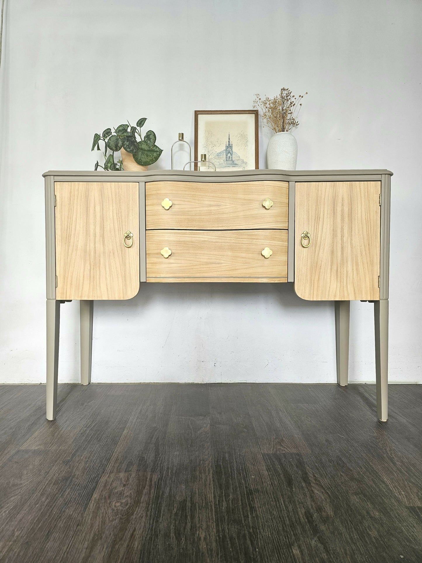 Vintage Sideboard with Wavy Trim and Bobbin Details