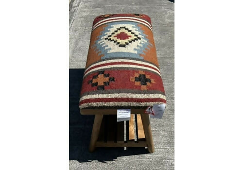 Beautiful Contemporary Kilim Kelem Flat Weave Upholstered Bench Seat With Rack