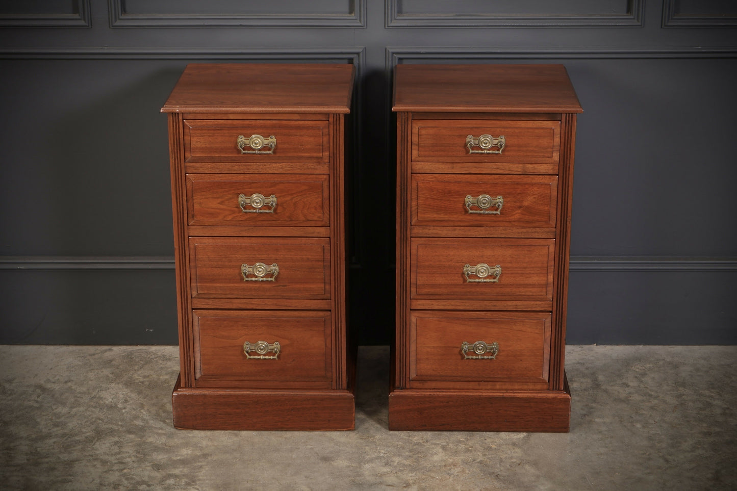 Pair Of Late Victorian Walnut Vintage Bedside Night Stands
