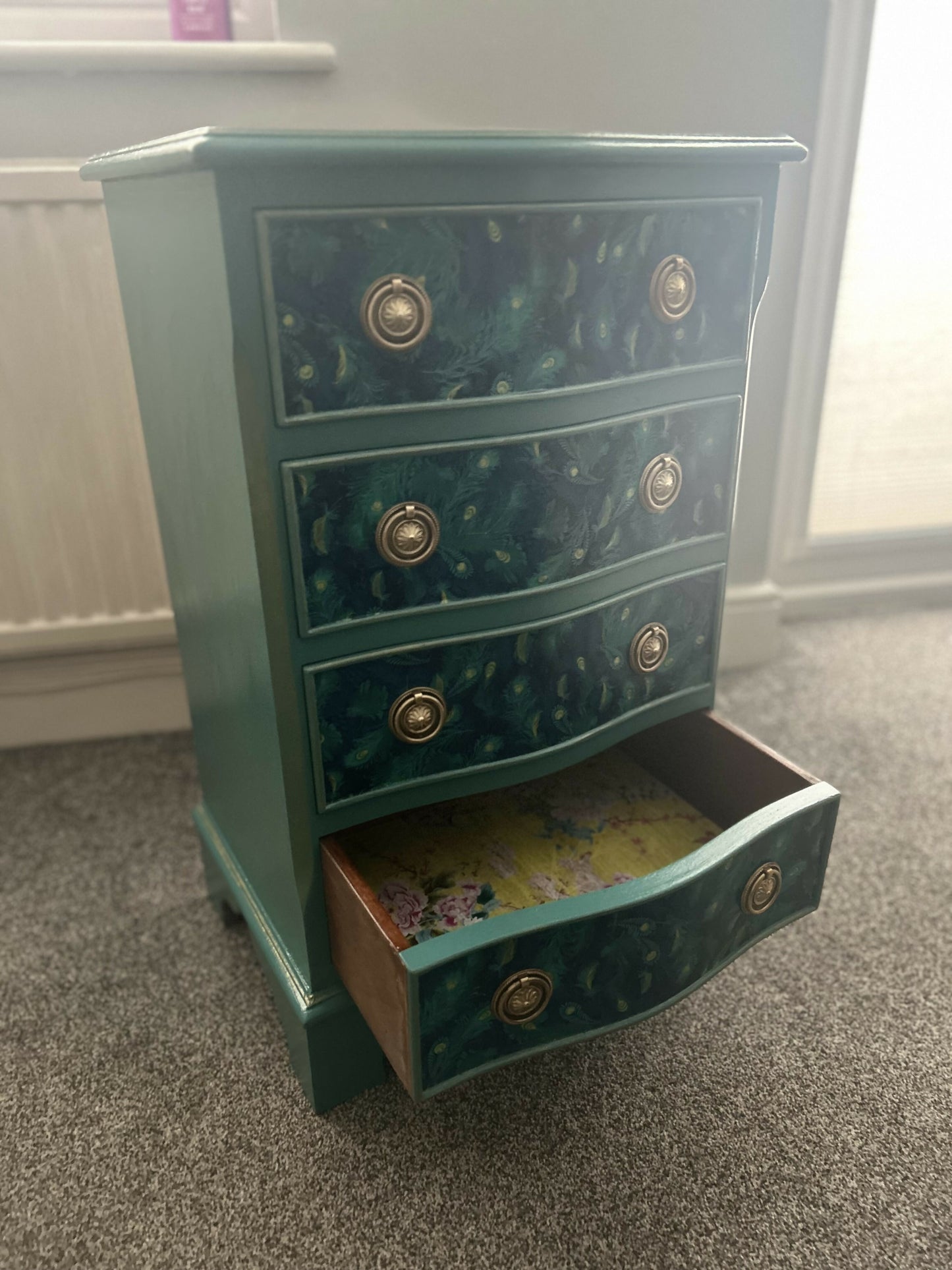 ***SOLD*** Antique Solid Wood Upcycled Decoupaged Serpentine Drawers