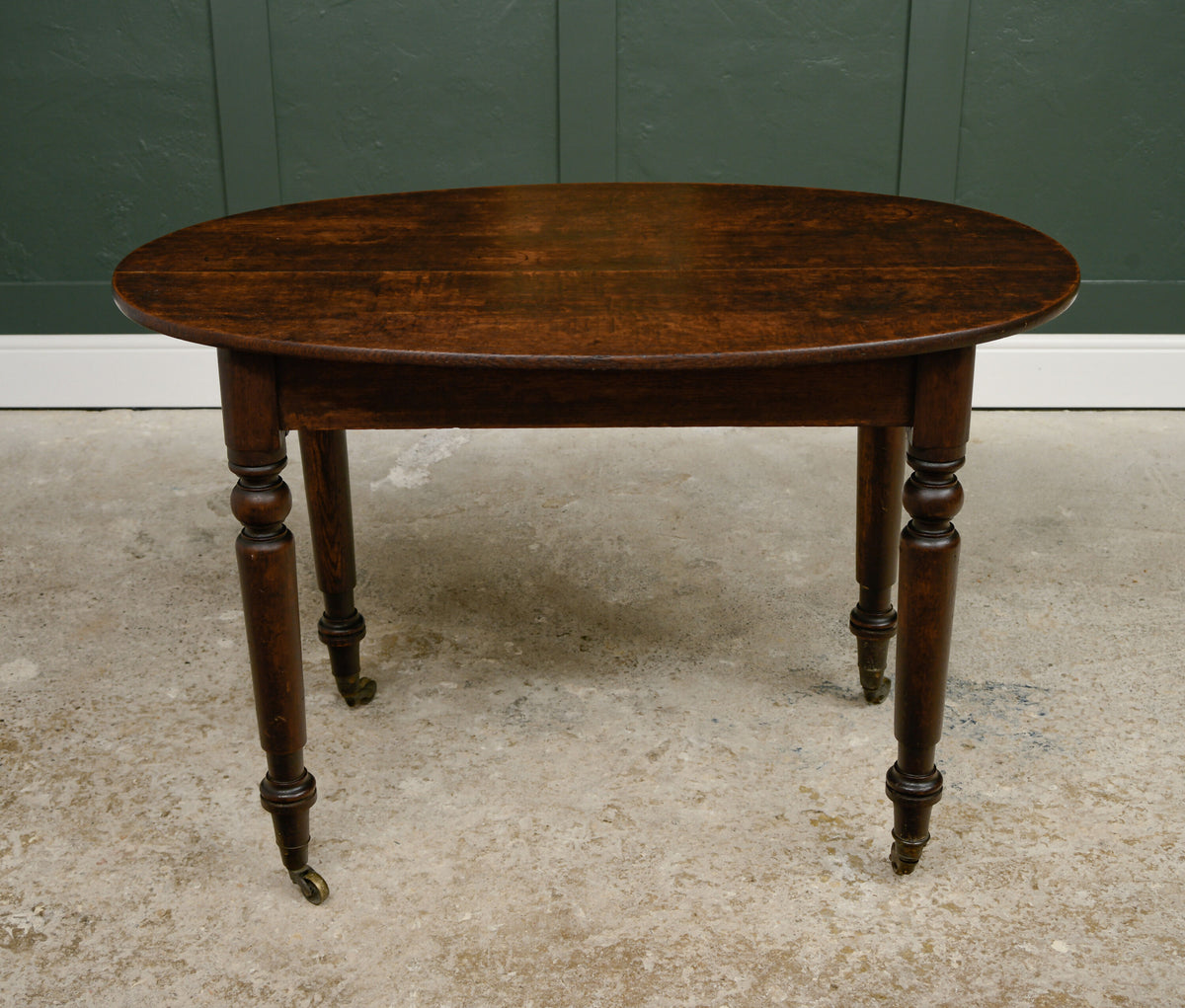 Antique Oak Oval Breakfast Dining Table on Castors - Kitchen Table