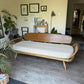 Vintage Mid Century Ercol Day Bed Sofa Elm & Beech Surfboard Back Beige Cushions