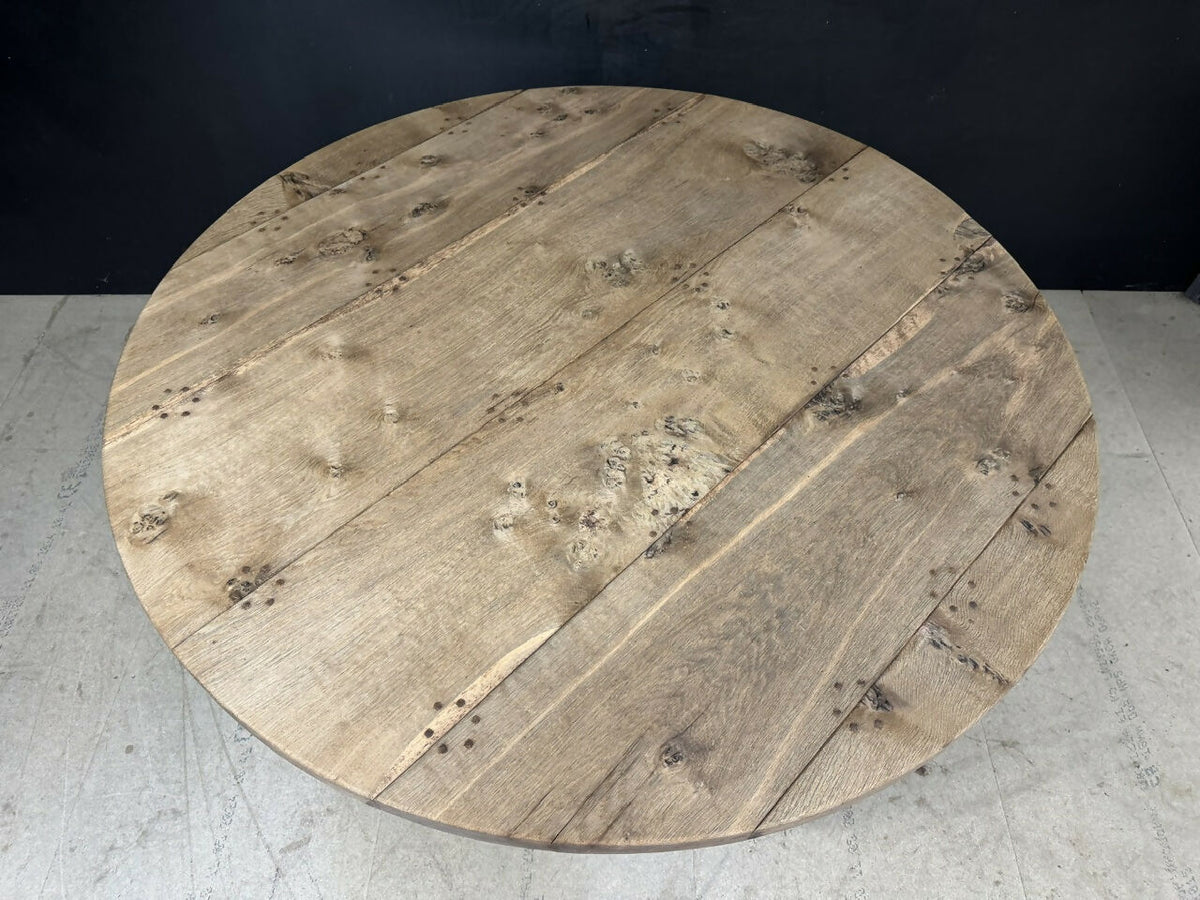 Large Round Bleached Oak Farmhouse Dining Table