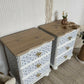 Pair of pine bedside drawers featuring floral decoupage