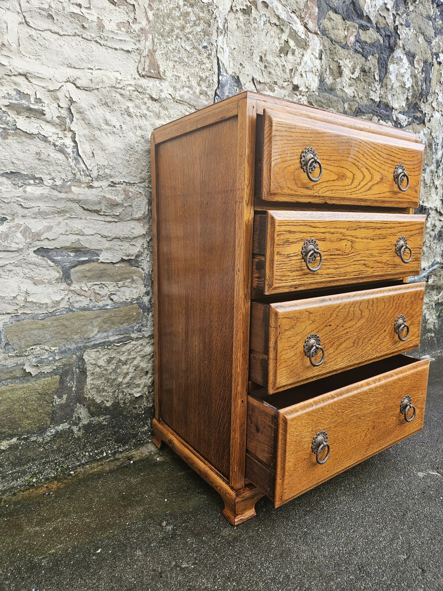 Vintage Chest Of Drawers Four Drawer Oak Cabinet Furniture Tallboy Super Proportions And Detailing