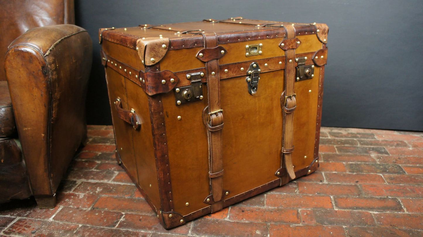 Handmade English Large Belted Occasional Side table Trunk