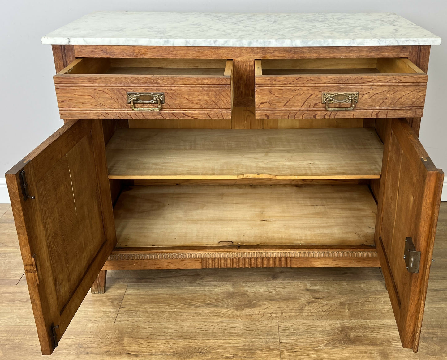 Cabinet Antique French Style Marble Top Oak Sideboard Carved Cupboard LOT 6284