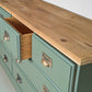 Large olive green rustic pine merchant sideboard/ chest of drawers
