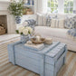 Pastel Blue Vintage Military Chest Coffee Table – Reclaimed Solid Wood Army Trunk Storage Table, Rustic Farmhouse Coffee Table